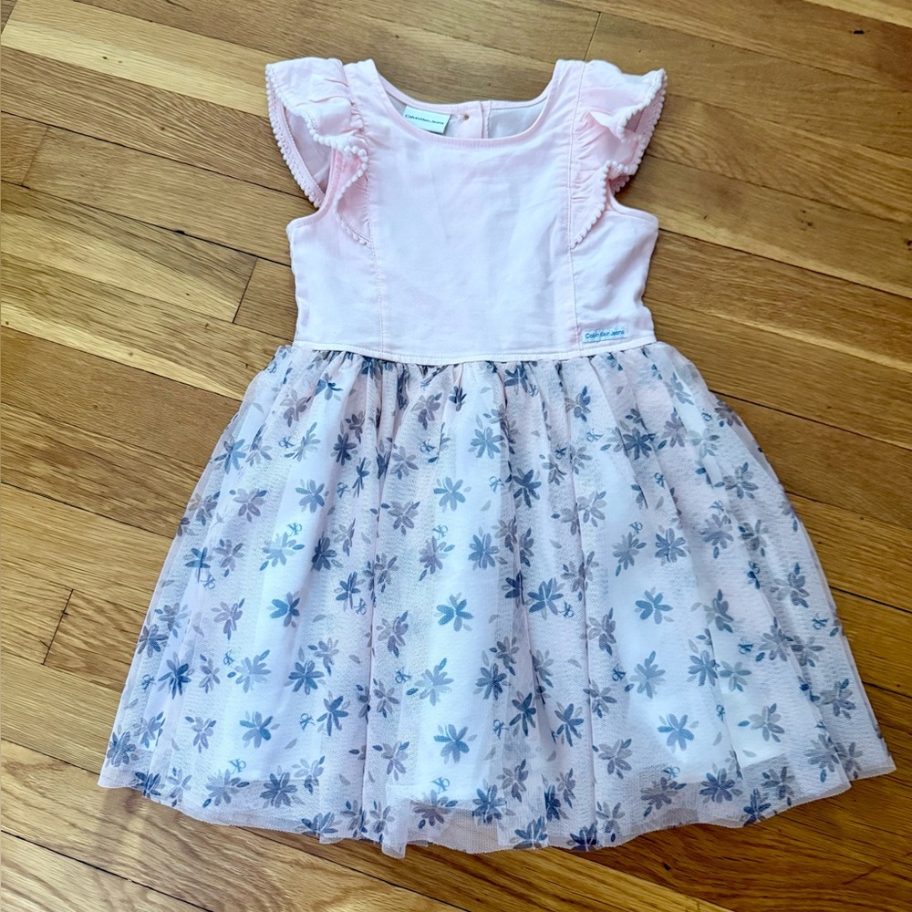Calvin Klein Jeans Girls’ 5 pink Flutter Sleeve tulle Dress